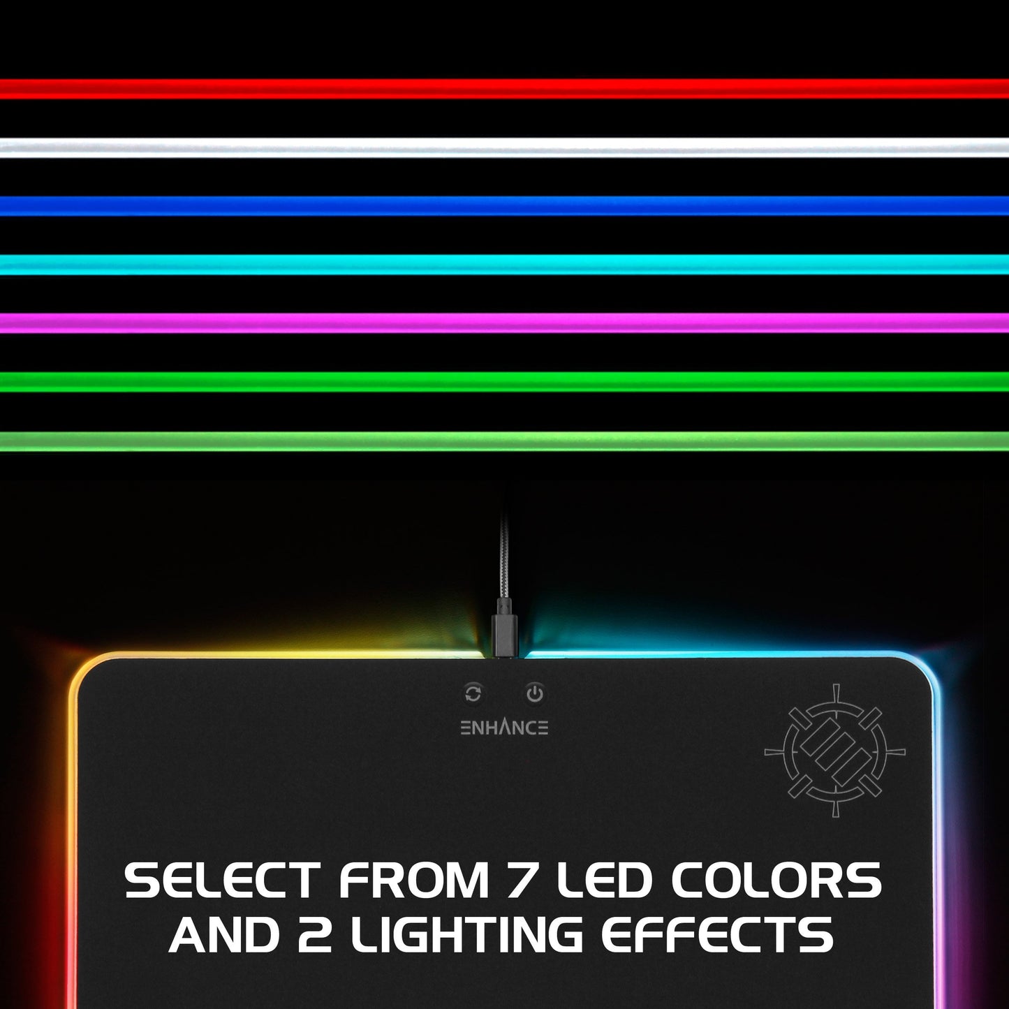 ENHANCE Large LED Gaming Mouse Pad with Soft Fabric Surface - Hard Mouse Mat with 7 RGB Colors & 2 Lighting Effects , Brightness Controls , & Precision Tracking for Esports - Black Fabric