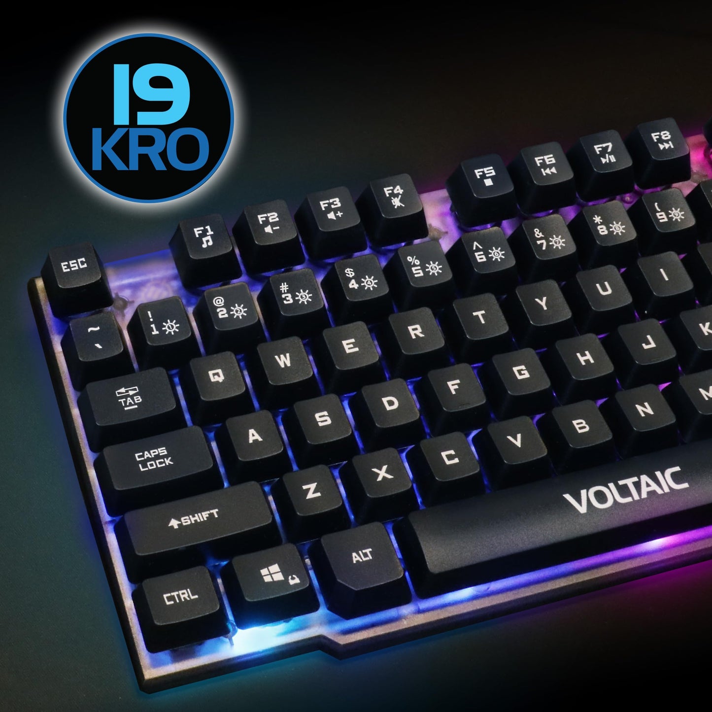 ENHANCE Voltaic 2 Gaming Keyboard - LED Backlit Membrane Keyboard with Clear Circuit Design Multimedia Keyed Mechanical Feeling Keyboard 19KRO Anti-Ghost - Ergonomic Keyboard for PC