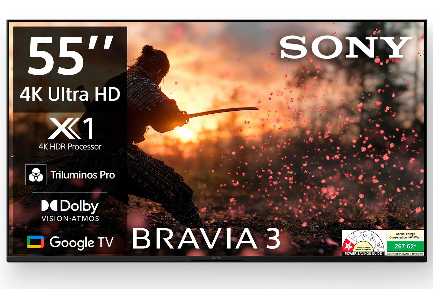 Sony BRAVIA 3 Series 139 cm (55 inches) 4K Ultra HD AI Smart LED Google TV K-55S30B (Black)-2 Years Warranty for Limited Period