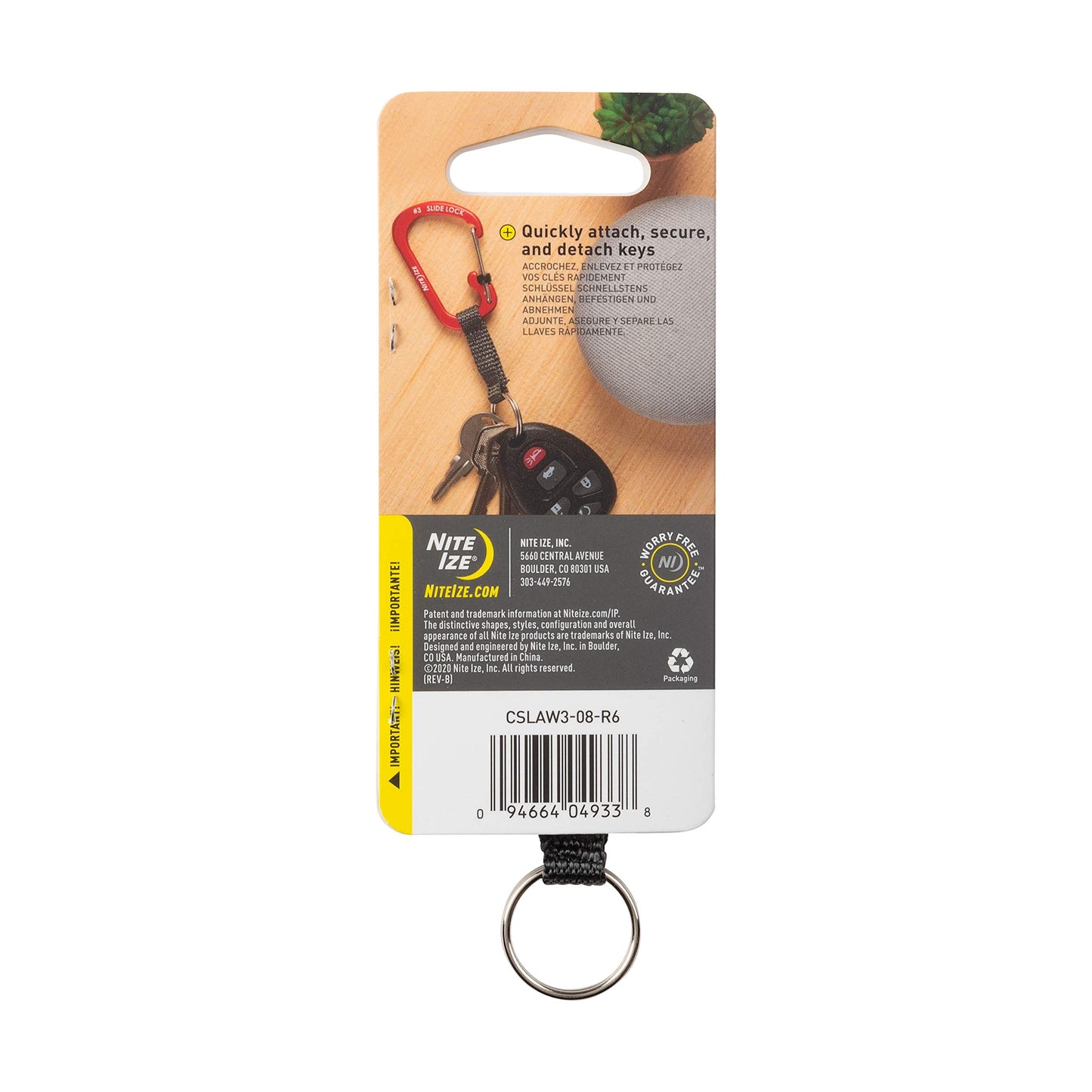 Nite Ize CSLAW3-08-R6 Locking Carabiner Keychain with Webbing, Olive