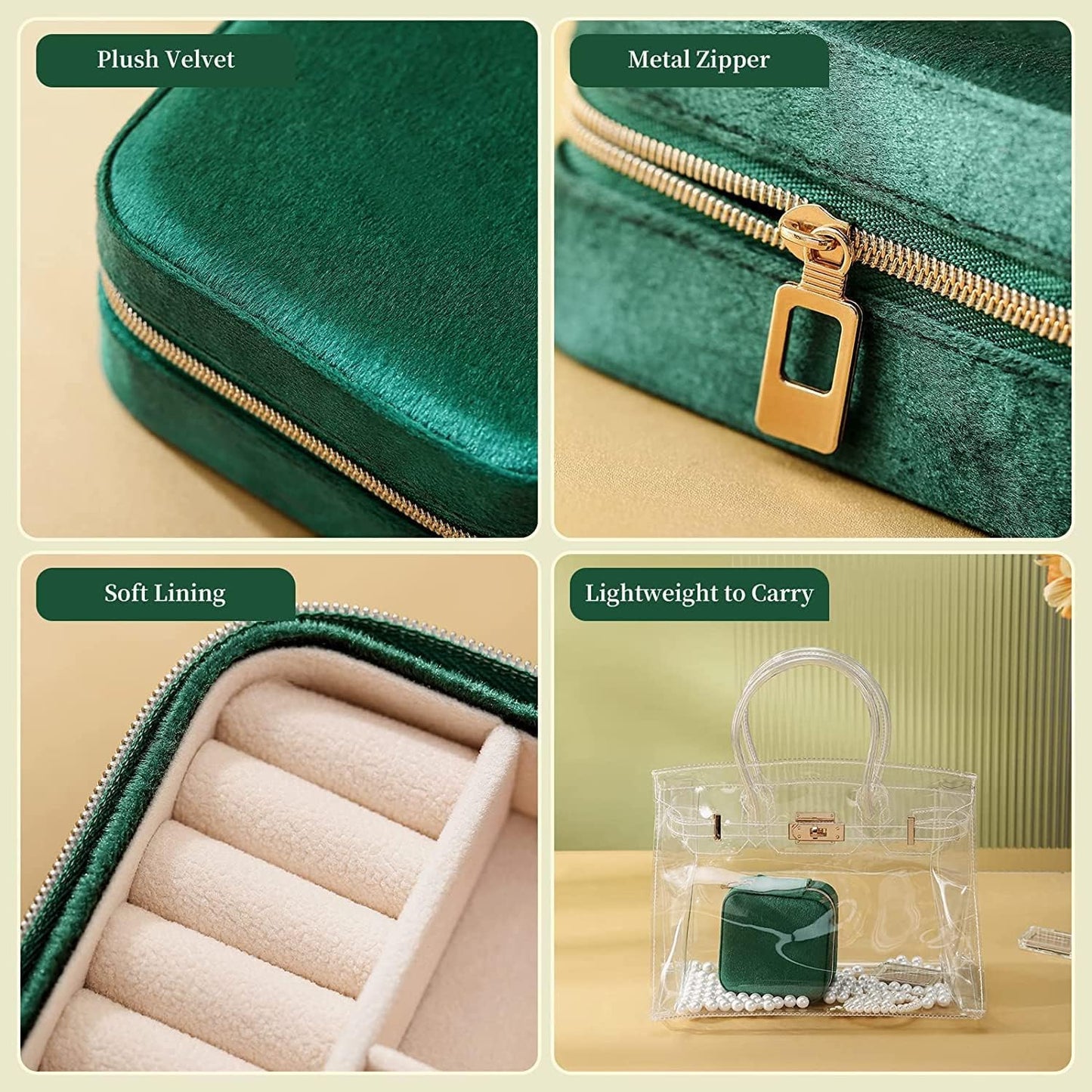 SAJANI Mini Velvet Travel Jewelry Storage Case, Jewelry Organizer Box For Girls & Women, Small Jewelry Organiser Storage For Rings, Earrings, Necklace, Bracelets (Pack Of 1) (Green)