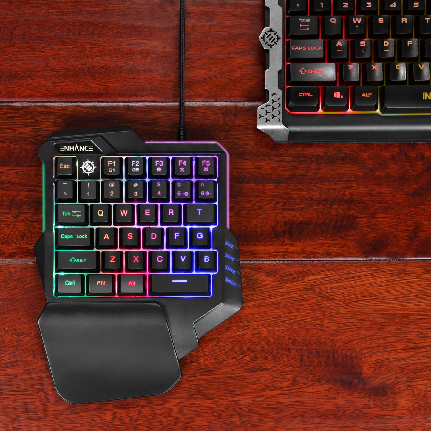 ENHANCE Gaming Keypad One Handed Gaming Keyboard Mini Keyboard - 7 Color LED Backlit, Programmable Keys, Ergonomic Wrist Pad and Braided USB Cable - Small Gaming Keyboard Great for FPS Games, Black