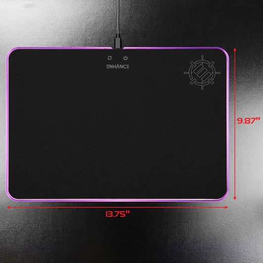 ENHANCE Large LED Gaming Mouse Pad with Soft Fabric Surface - Hard Mouse Mat with 7 RGB Colors & 2 Lighting Effects , Brightness Controls , & Precision Tracking for Esports - Black Fabric