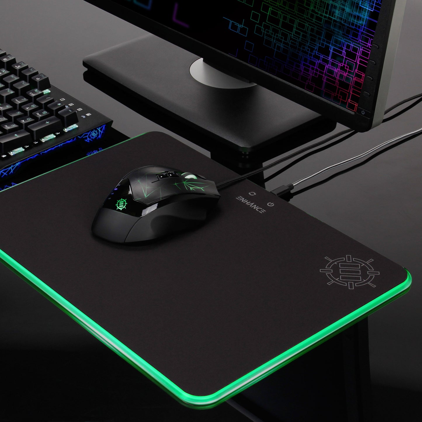 ENHANCE Large LED Gaming Mouse Pad with Soft Fabric Surface - Hard Mouse Mat with 7 RGB Colors & 2 Lighting Effects , Brightness Controls , & Precision Tracking for Esports - Black Fabric