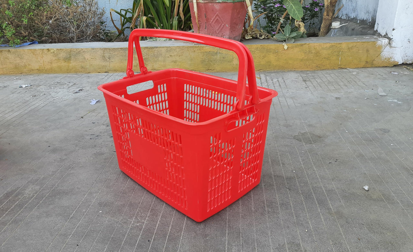 Singhal Super Market Grocery Vegetable Portable Plastic Shopping Rectangular Basket with Handle (Red)