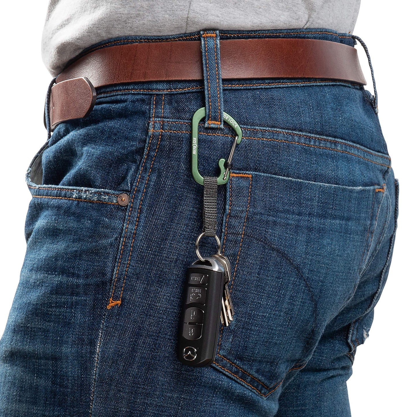 Nite Ize CSLAW3-08-R6 Locking Carabiner Keychain with Webbing, Olive