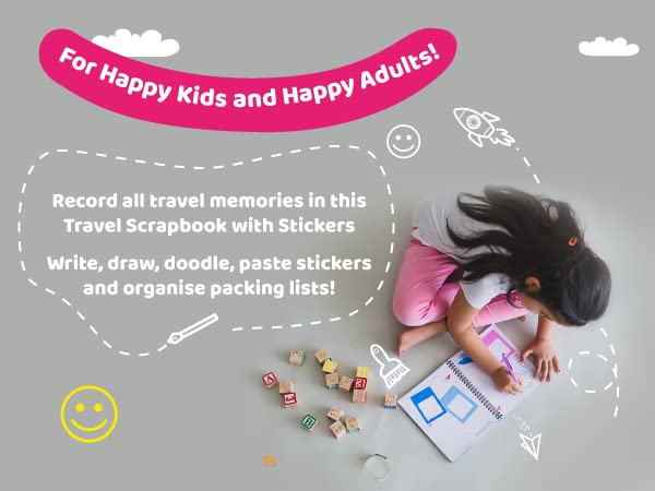 CocoMoco Kids Travel Scrapbook with Stickers for Ages 5-7 Years, 8-10 Years, 11-14 Year Old Boys and Girls (Single Pack)