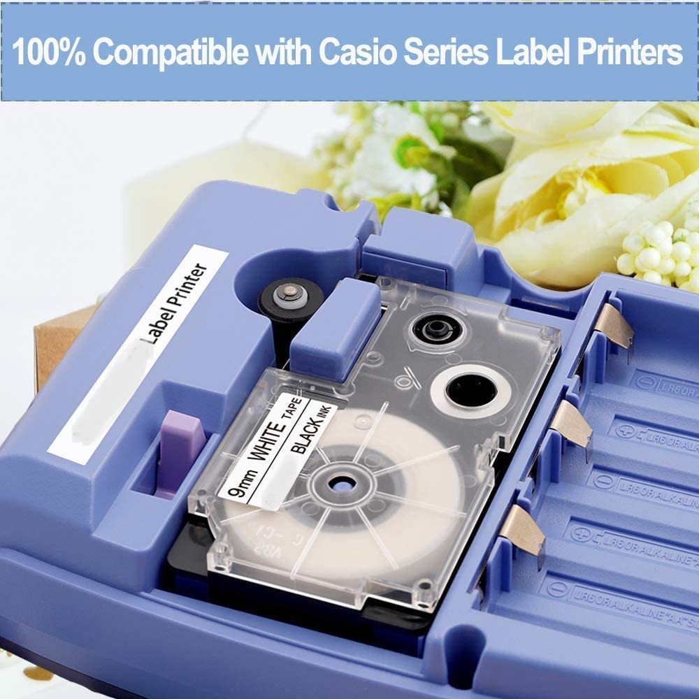 LIVYU LIFE 9mm Label Printer Tape Compatible Label Tape Replacement for Casio KL-120, KL-60, KL-820, KL-7400, KL-G2, KL-HD1 Ez Label Maker, (Black Ink on White Tape -9 mm x 8m-1 Pcs), 1 Label