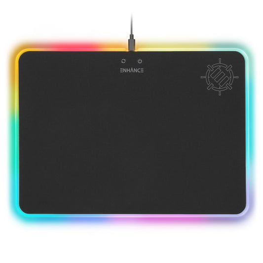 ENHANCE Large LED Gaming Mouse Pad with Soft Fabric Surface - Hard Mouse Mat with 7 RGB Colors & 2 Lighting Effects , Brightness Controls , & Precision Tracking for Esports - Black Fabric