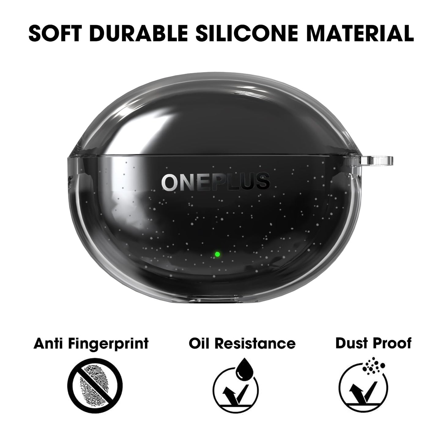 Sounce Earphone Case Cover Compatible for OnePlus Nord Buds 3, OnePlus Nord Buds 3 Pro Soft Silicone Skin Case Cover Shock-Absorbing Protective Case with Keychain [Front LED Visible] (Transparent)