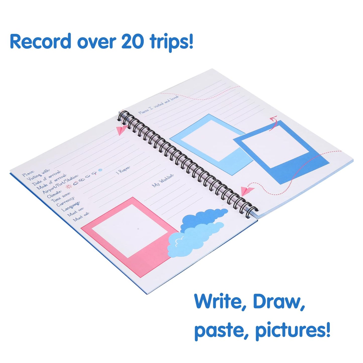 CocoMoco Kids Travel Scrapbook with Stickers for Ages 5-7 Years, 8-10 Years, 11-14 Year Old Boys and Girls (Single Pack)