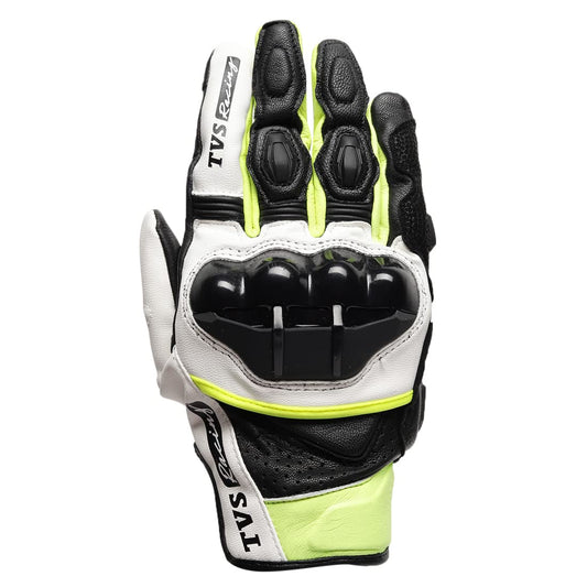 TVS Racing Race Riding Gloves for Men-Thermo-Plastic Rubber Protected, Touch Screen Compatible, & Visor Wiper Fingertips-Premium Bike Gloves for Off Roads (Black & Neon-M)