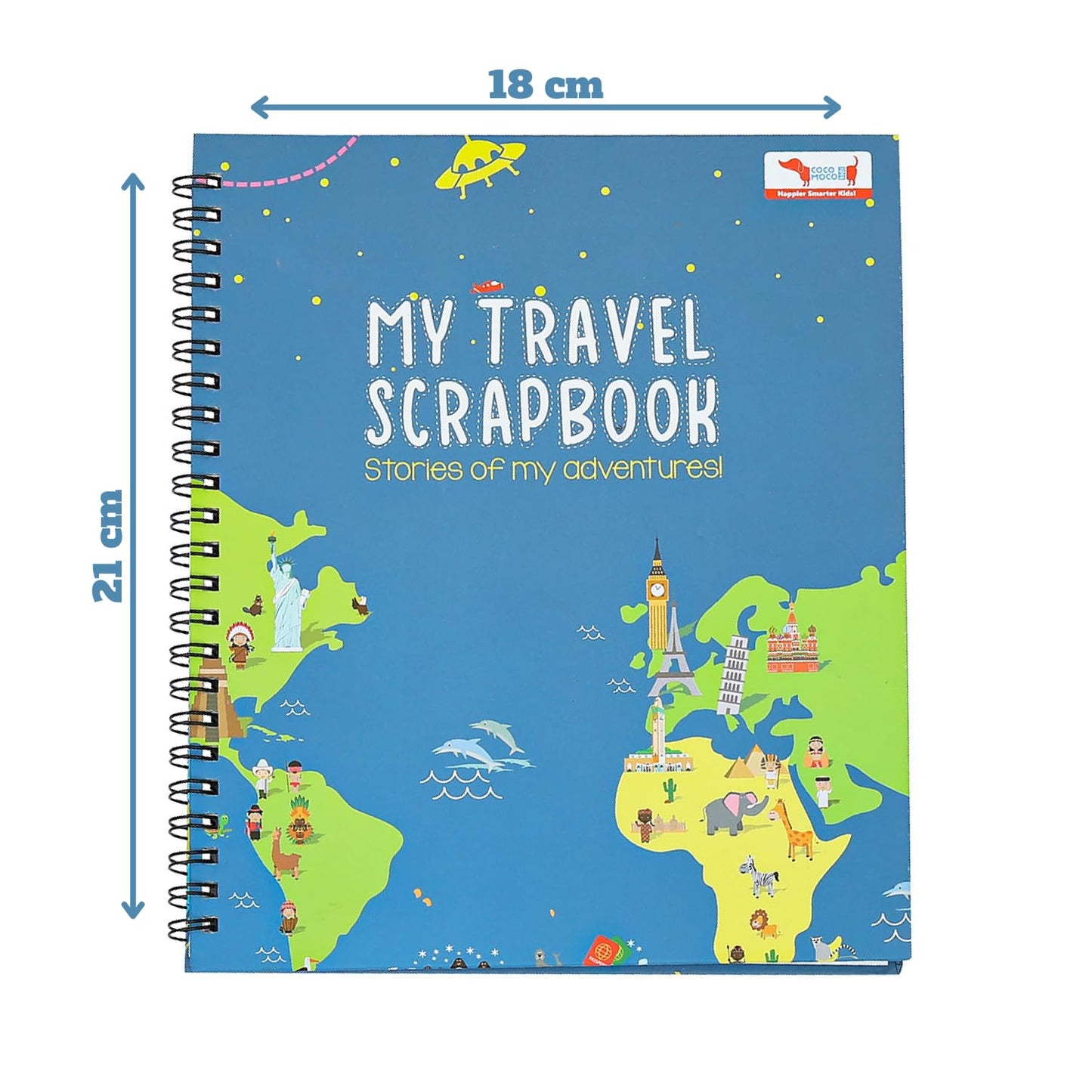 CocoMoco Kids Travel Scrapbook with Stickers for Ages 5-7 Years, 8-10 Years, 11-14 Year Old Boys and Girls (Single Pack)