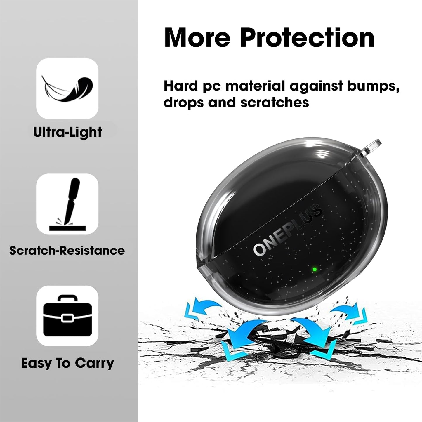 Sounce Earphone Case Cover Compatible for OnePlus Nord Buds 3, OnePlus Nord Buds 3 Pro Soft Silicone Skin Case Cover Shock-Absorbing Protective Case with Keychain [Front LED Visible] (Transparent)