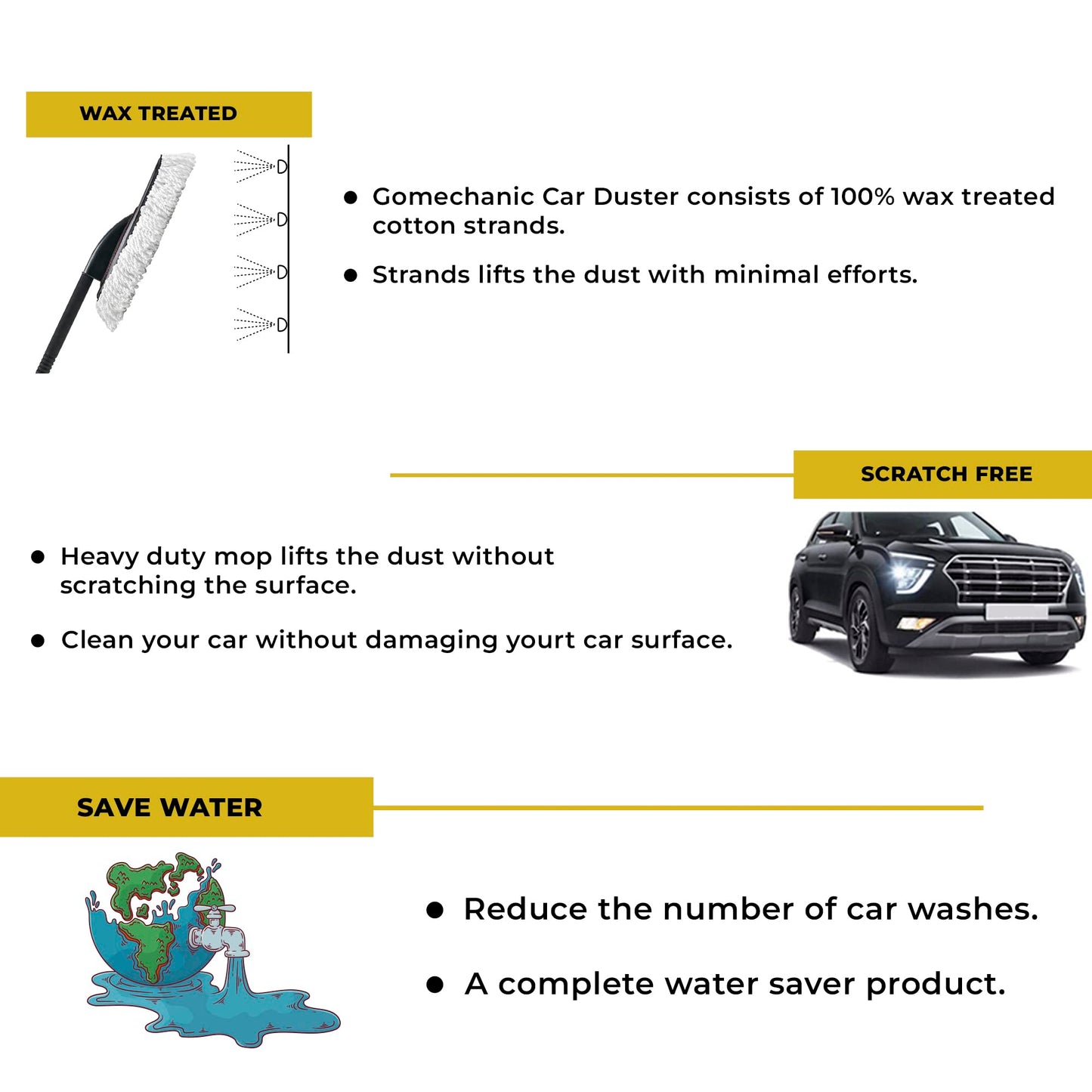 GoMechanic Cleaning Brush with Super Soft Microfiber Duster with Handle for Exterior & Interior Cleaning and Dusting Accessories for Car & Home.