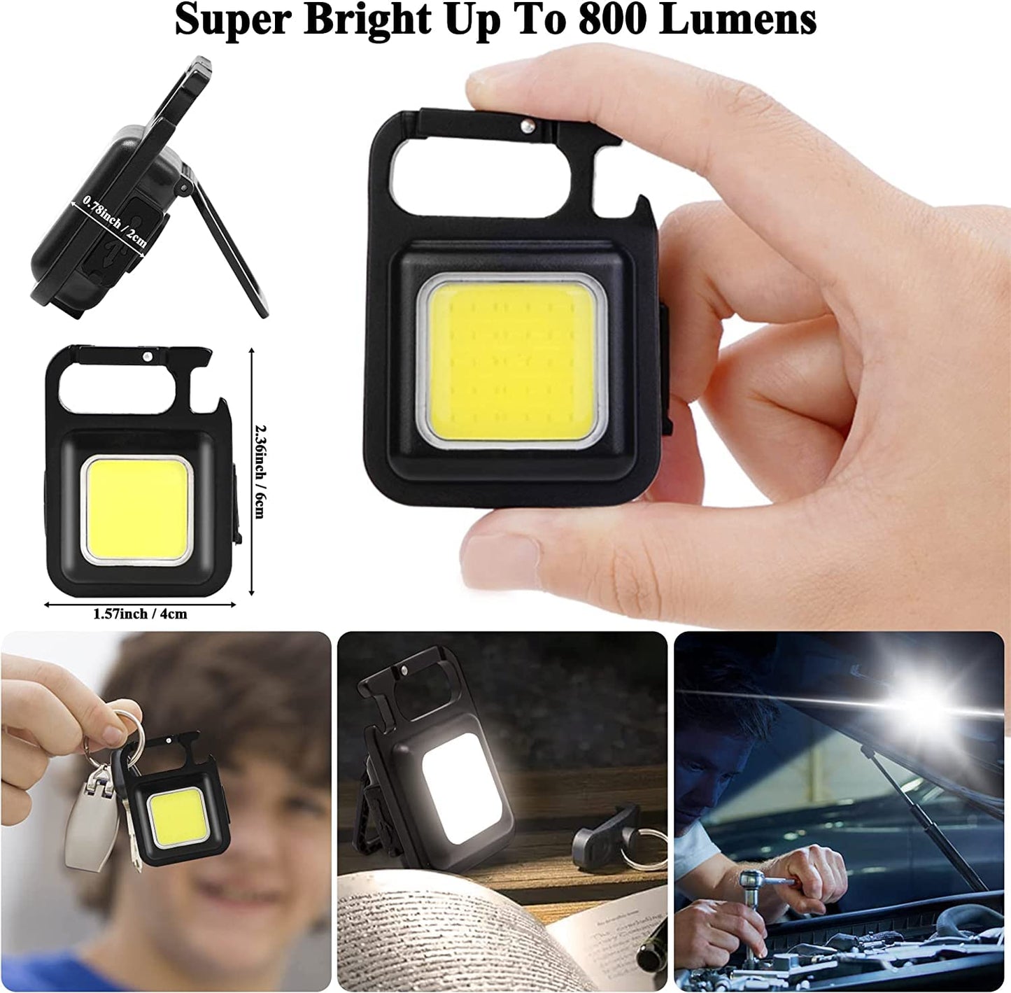 Desidiya® 800 Lumen Rechargeable COB Keychain Work Light with 3 Lighting Modes, Magnetic Base, Keyring LED Torch Keychain Flashlights Mini Work Light for Workshop, Repairing, Emergency