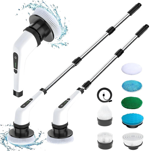 WEYLYN 9 in 1 Electric Spin Scrubber,Cleaning Brush Scrubber for Home, 300RPM/Mins 8 Brush Heads - 90Mins Work Time, 3 Adjustable Size, 2 Adjustable Speeds for Bathroom Shower Bathtub Car (9in1)