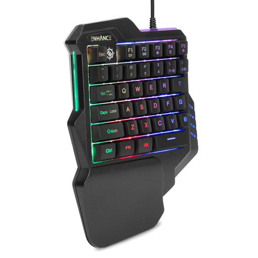 ENHANCE Gaming Keypad One Handed Gaming Keyboard Mini Keyboard - 7 Color LED Backlit, Programmable Keys, Ergonomic Wrist Pad and Braided USB Cable - Small Gaming Keyboard Great for FPS Games, Black