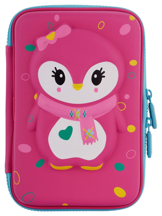 Ofsign 3D Stationery Items Organizer — Pencil Box for Girls & Boys, Geometry Pencil Case with Dual Zipper, Pencil Pouch with Mesh Pockets for Kid's Gift - School (Owl Art, Pink)