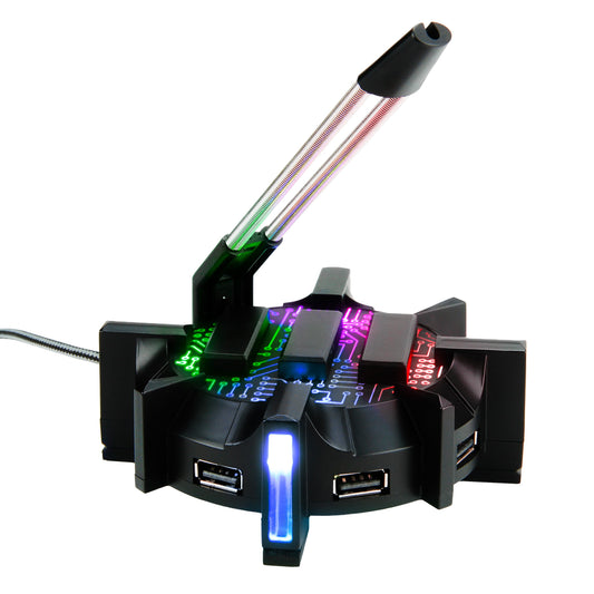 Pro Gaming Mouse Bungee Cable Holder 4 Port USB Hub with 7 LED Modes - Cable Management Support - Improved Accuracy & Weighted Design for Competitive eSports Games - Essential Gaming Gear