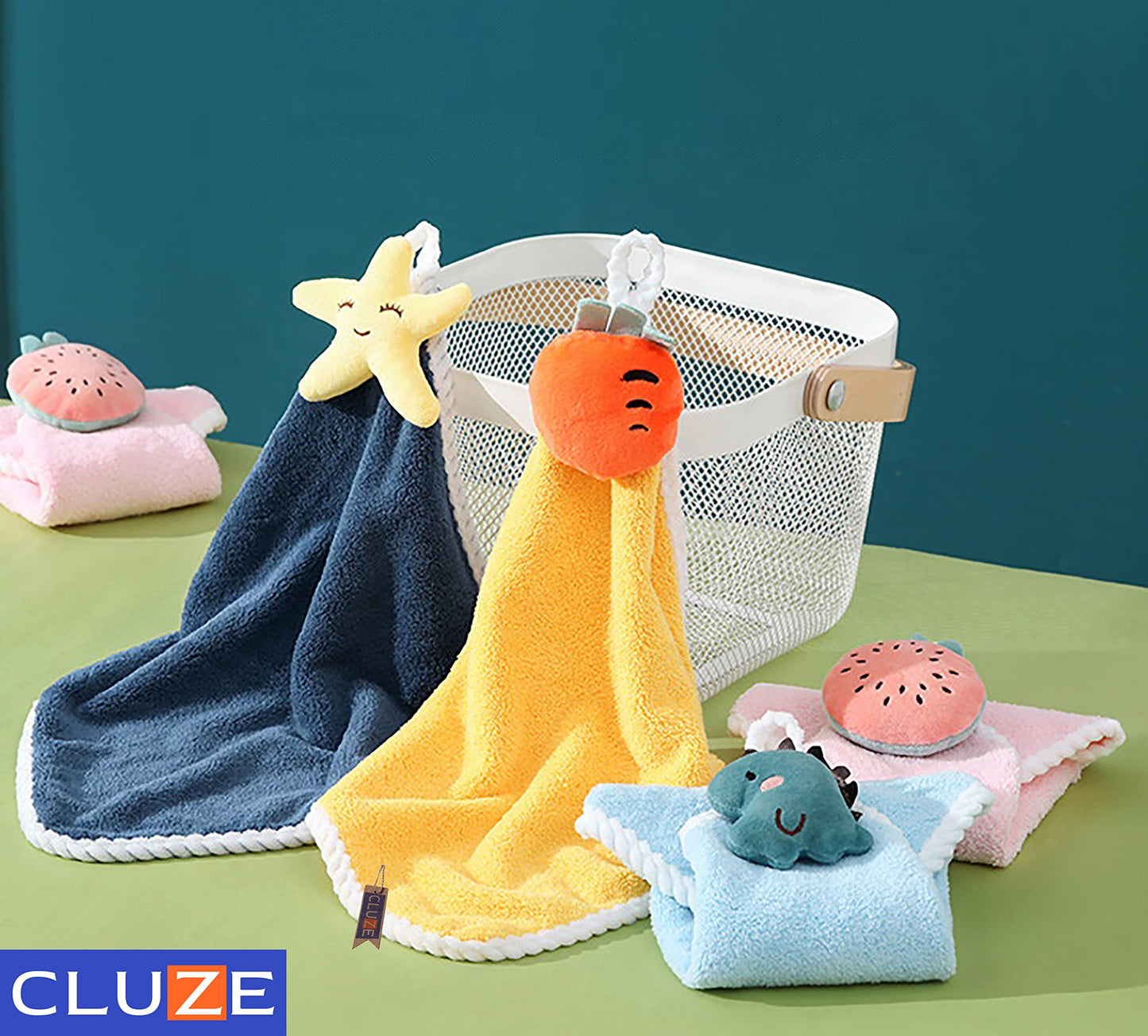 CLUZE Super Soft Cute Hanging Hand Towel for Kitchen and Bathroom | Ultra Absorbent Thick Coral Velvet Hand Towels with Hanging Loop Fast Drying Microfiber 38”x25 (Pack of 2)