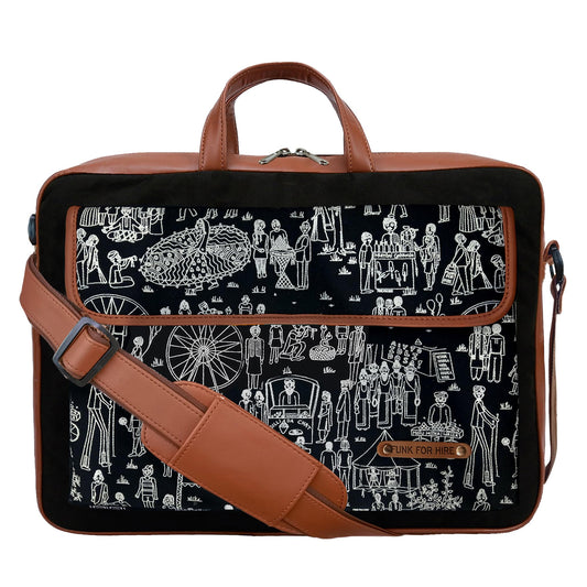 Funk For Hire Mela Printed One Pocket Cotton Canvas Unisex 15.6 inch Laptop Bag Black