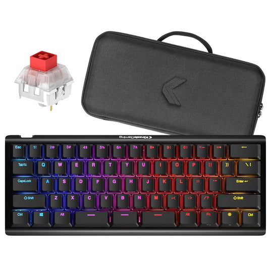 KINESIS Gaming Tko Mechanical Keyboard | Linear Red Switches | 60% Layout | Split Spacebar | Hotswap | Pbt Keycaps | Aluminum Body | Sf Shock Limited Edition Travel Case, USB-C